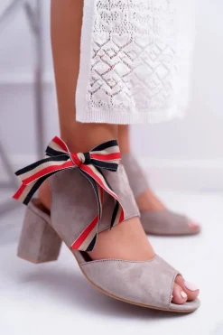 Clearance Maciejka Skórzane Damskie Sandały Na Słupku Beż 04038-04