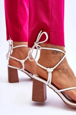 Damskie Boto Skórzane Damskie Sandały Na Słupku Białe Seyna