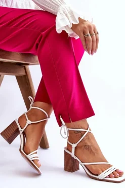 Damskie Boto Skórzane Damskie Sandały Na Słupku Białe Seyna