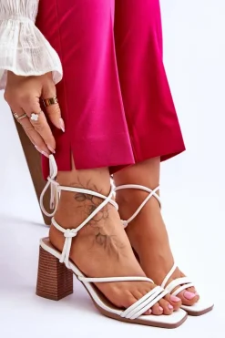 Damskie Boto Skórzane Damskie Sandały Na Słupku Białe Seyna