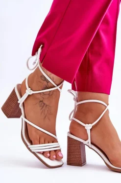 Damskie Boto Skórzane Damskie Sandały Na Słupku Białe Seyna