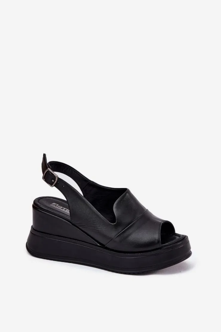 Sale Artiker Skórzane Damskie Sandały Na Koturnie 52C0484 Czarne Czarny
