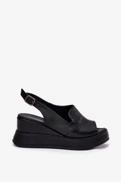 Sale Artiker Skórzane Damskie Sandały Na Koturnie 52C0484 Czarne Czarny