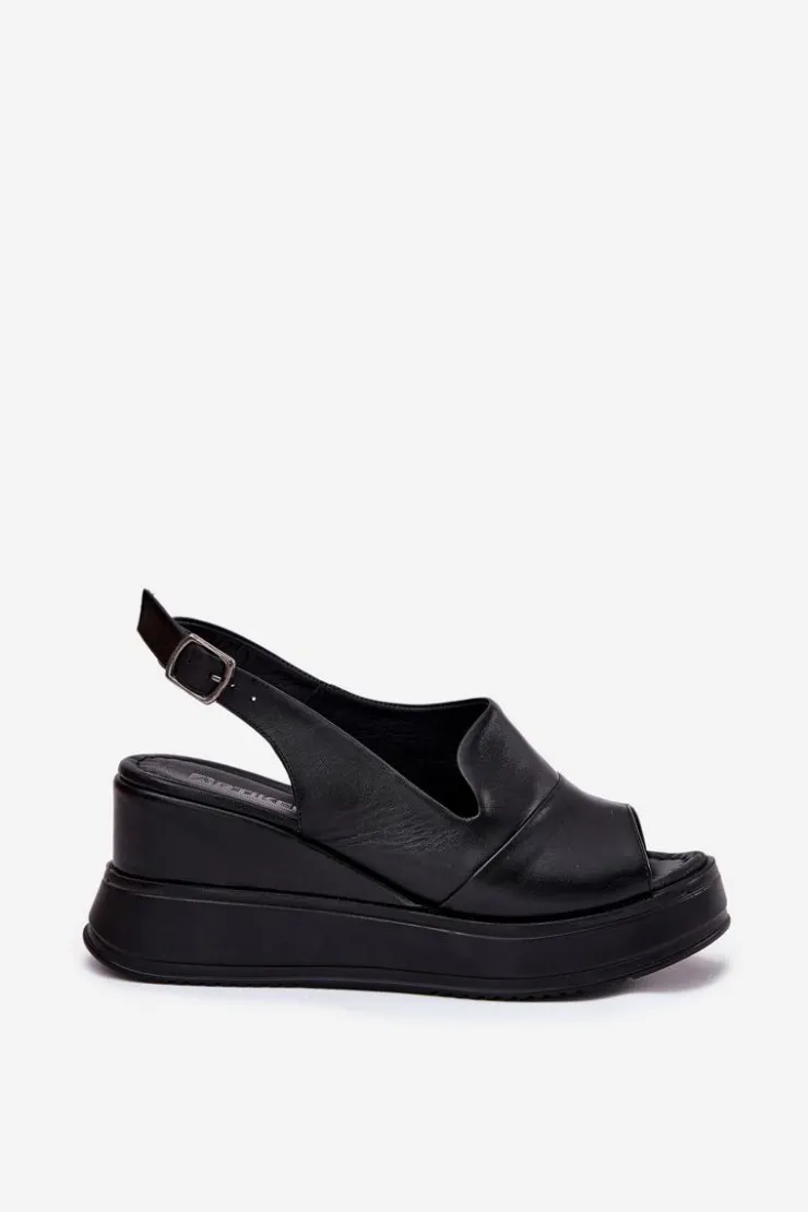 Sale Artiker Skórzane Damskie Sandały Na Koturnie 52C0484 Czarne Czarny