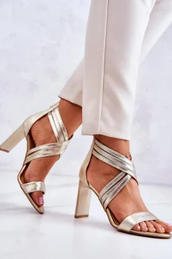 Outlet Boto Skórzane Damskie Sandały Na Suwak Lewski Shoes 3138 Złote
