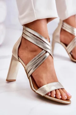 Outlet Boto Skórzane Damskie Sandały Na Suwak Lewski Shoes 3138 Złote