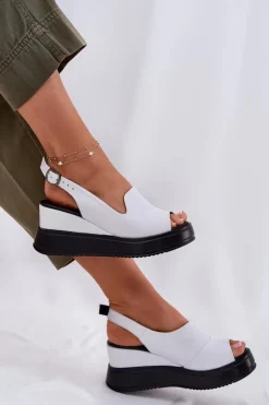 Artiker Sandały Na Koturnie*Skórzane Damskie Sandały Na Koturnie 52C0483 Białe