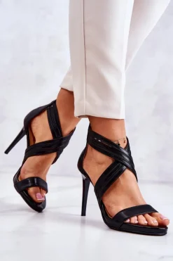 Boto Sandały Na Obcasie*Skórzane Damskie Sandały Na Suwak Lewski Shoes 3139 Czarne