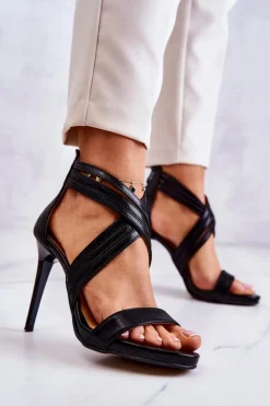 Boto Sandały Na Obcasie*Skórzane Damskie Sandały Na Suwak Lewski Shoes 3139 Czarne