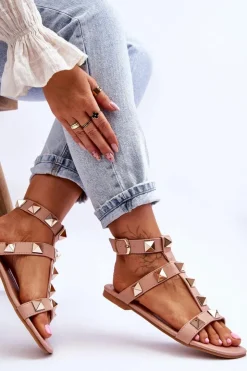 Damskie Boto Skórzane Damskie Sandały Z Dużymi Ćwiekami Nude Mishigan