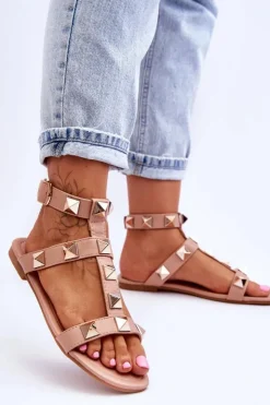 Damskie Boto Skórzane Damskie Sandały Z Dużymi Ćwiekami Nude Mishigan