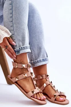 Damskie Boto Skórzane Damskie Sandały Z Dużymi Ćwiekami Nude Mishigan