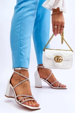 Clearance Boto Skórzane Damskie Sandały Z Cyrkoniami Na Obcasie Białe Liviano