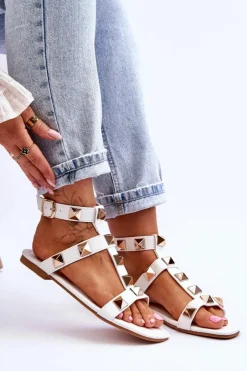 Damskie Boto Skórzane Damskie Sandały Z Dużymi Ćwiekami Białe Mishigan