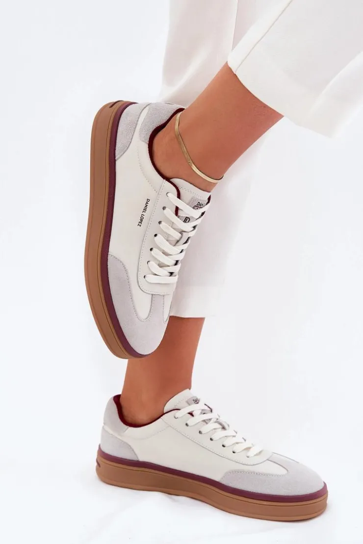 Damskie Daniel Lopez Just Dare Skórzane Damskie Sneakersy SS2D4008 Biało-Szare