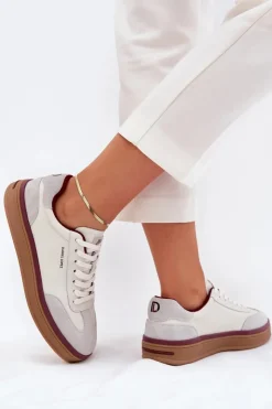 Damskie Daniel Lopez Just Dare Skórzane Damskie Sneakersy SS2D4008 Biało-Szare