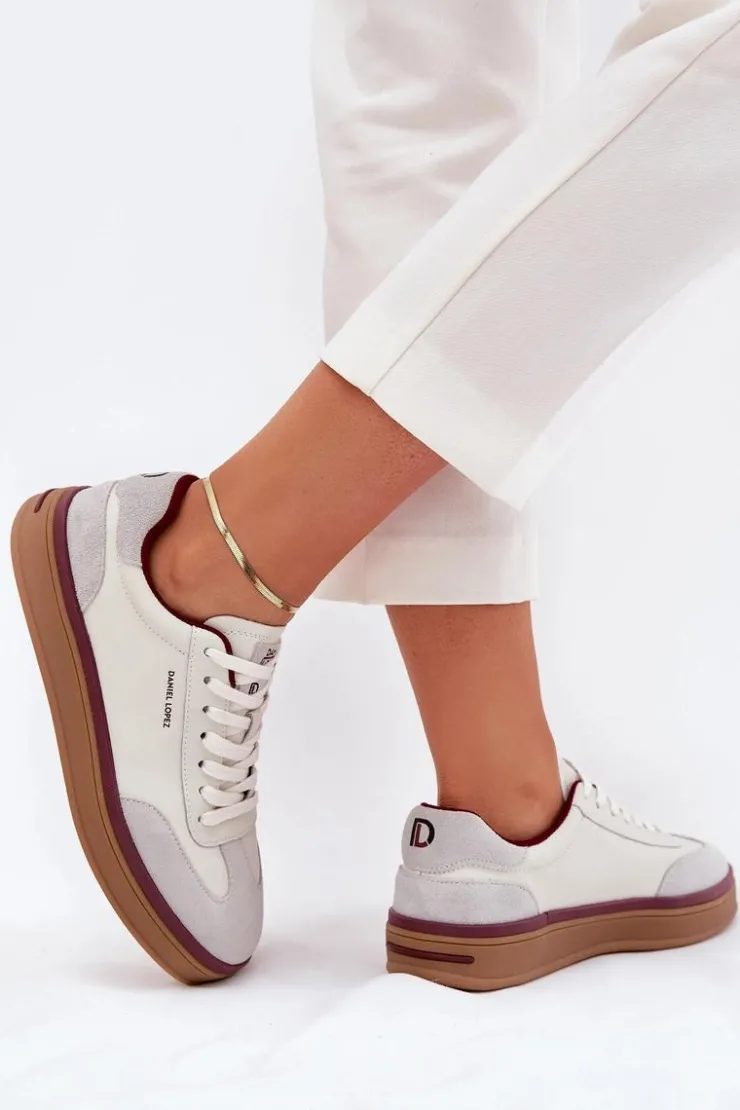 Damskie Daniel Lopez Just Dare Skórzane Damskie Sneakersy SS2D4008 Biało-Szare