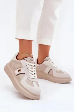 Damskie Daniel Lopez Just Dare Skórzane Damskie Sneakersy Na Platformie SS2D4003 Beżowe