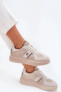 Damskie Daniel Lopez Just Dare Skórzane Damskie Sneakersy Na Platformie SS2D4003 Beżowe