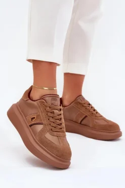 Best Daniel Lopez Just Dare Skórzane Damskie Sneakersy Na Platformie SS2D4005 Brązowe Brązowy
