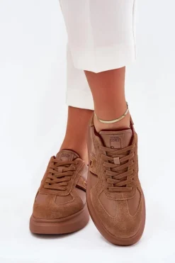 Best Daniel Lopez Just Dare Skórzane Damskie Sneakersy Na Platformie SS2D4005 Brązowe Brązowy