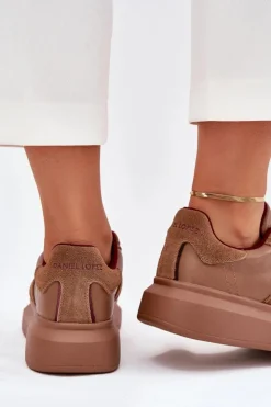 Best Daniel Lopez Just Dare Skórzane Damskie Sneakersy Na Platformie SS2D4005 Brązowe Brązowy