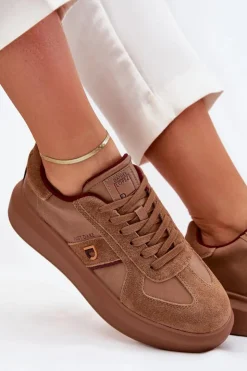 Best Daniel Lopez Just Dare Skórzane Damskie Sneakersy Na Platformie SS2D4005 Brązowe Brązowy