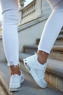 Best Damskie buty S.Barski Skórzane Damskie Sneakersy Na Koturnie Białe Phiness