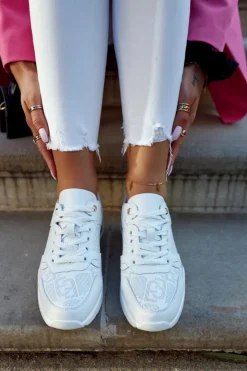 Best Damskie buty S.Barski Skórzane Damskie Sneakersy Na Koturnie Białe Phiness