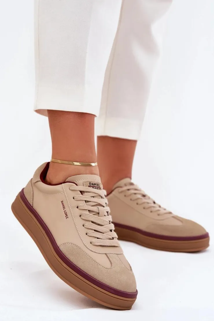 Damskie Daniel Lopez Just Dare Skórzane Damskie Sneakersy SS2D4007 Beżowe