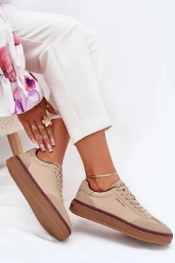 Damskie Daniel Lopez Just Dare Skórzane Damskie Sneakersy SS2D4007 Beżowe