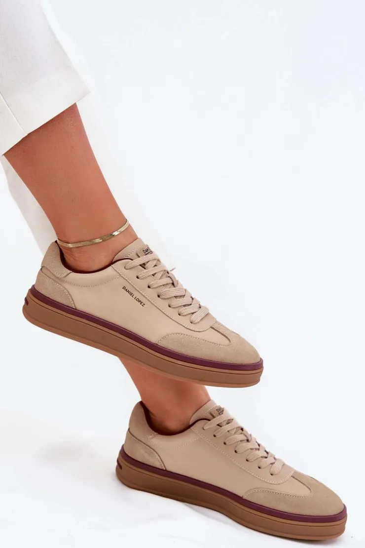 Damskie Daniel Lopez Just Dare Skórzane Damskie Sneakersy SS2D4007 Beżowe