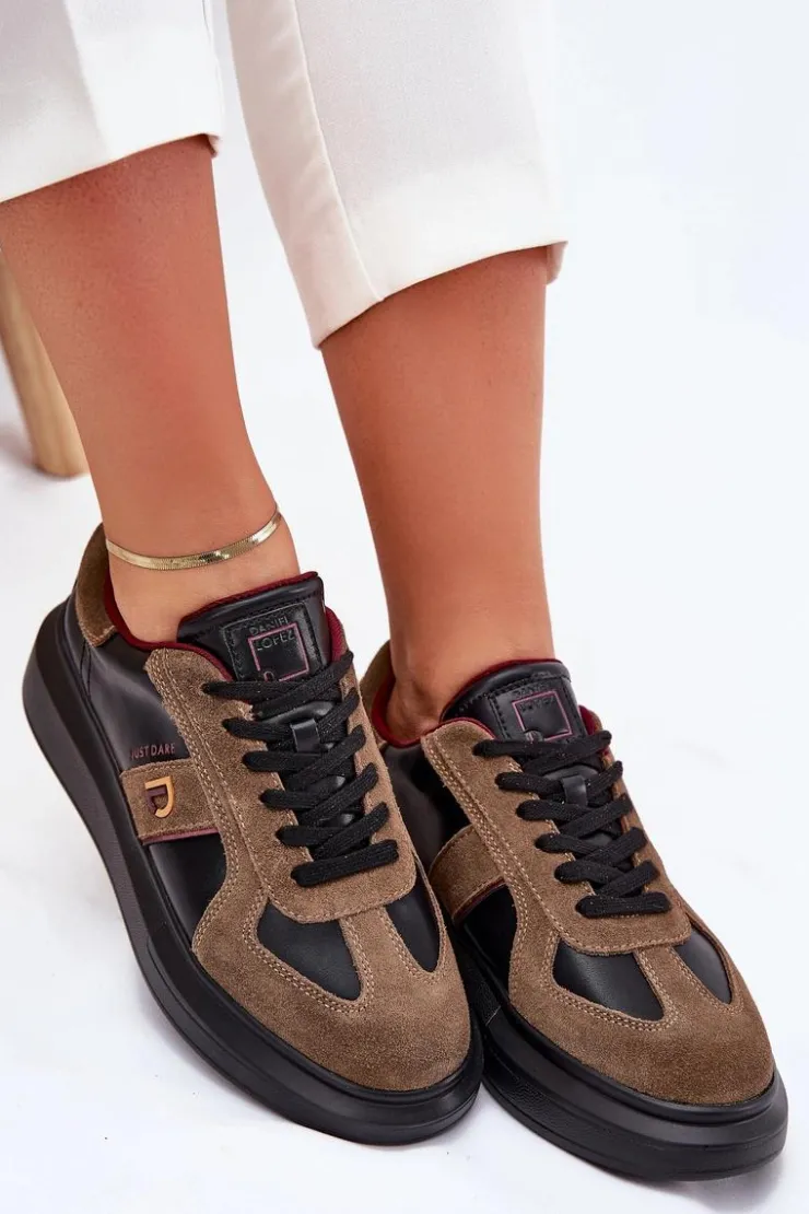 Damskie Daniel Lopez Just Dare Skórzane Damskie Sneakersy Na Platformie SS2D4001 Czarne