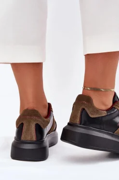 Damskie Daniel Lopez Just Dare Skórzane Damskie Sneakersy Na Platformie SS2D4001 Czarne