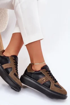 Damskie Daniel Lopez Just Dare Skórzane Damskie Sneakersy Na Platformie SS2D4001 Czarne