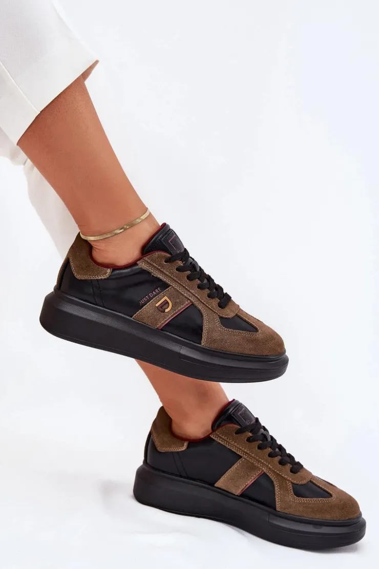 Damskie Daniel Lopez Just Dare Skórzane Damskie Sneakersy Na Platformie SS2D4001 Czarne