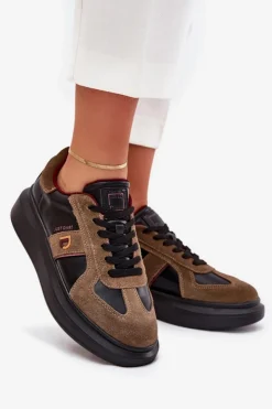 Damskie Daniel Lopez Just Dare Skórzane Damskie Sneakersy Na Platformie SS2D4001 Czarne