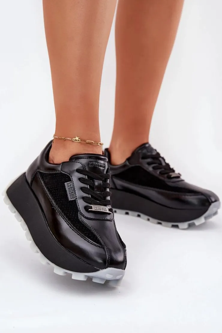 Damskie Big Star Shoes Skórzane Damskie Sneakersy Na Platformie Big Star RR274873 HI-POLY SYSTEM Czarne