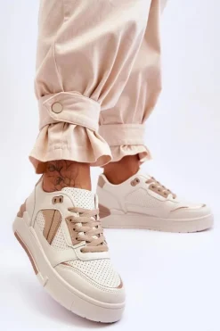 Boto Sneakersy Damskie*Skórzane Damskie Sportowe Buty Beżowe Nancey