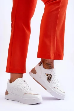 Boto Skórzane Damskie Sportowe Buty W Cętki Białe Nancey