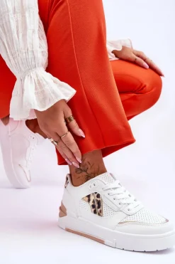 Boto Skórzane Damskie Sportowe Buty W Cętki Białe Nancey