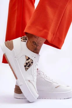 Boto Skórzane Damskie Sportowe Buty W Cętki Białe Nancey