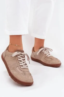 Damskie Zazoo Skórzane Damskie Trampki Barefoot N1277S2 Beżowe