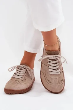 Damskie Zazoo Skórzane Damskie Trampki Barefoot N1277S2 Beżowe