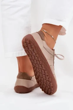 Damskie Zazoo Skórzane Damskie Trampki Barefoot N1277S2 Beżowe