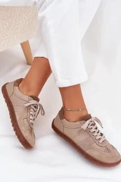 Damskie Zazoo Skórzane Damskie Trampki Barefoot N1277S2 Beżowe