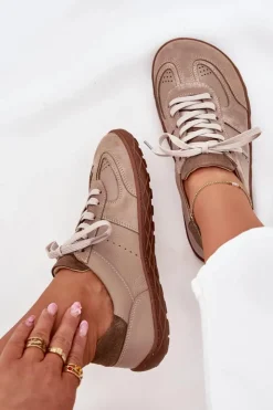 Damskie Zazoo Skórzane Damskie Trampki Barefoot N1277S2 Beżowe