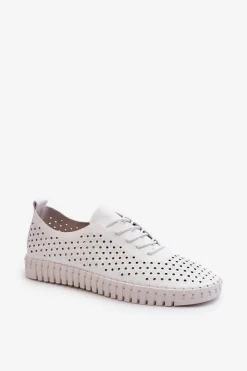 Clearance Boto Skórzane Damskie Trampki Z Ażurowym Wzorem Białe Ilvima