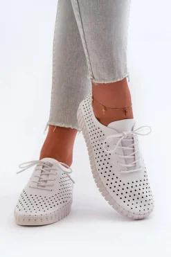 Clearance Boto Skórzane Damskie Trampki Z Ażurowym Wzorem Białe Ilvima