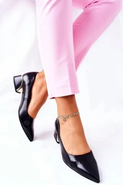 Damskie Damskie buty S.Barski Skórzane Eleganckie Czółenka Czarne Samira